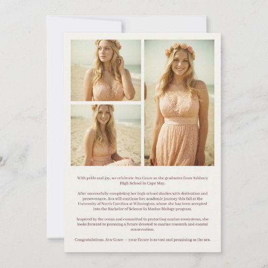 Delicate Pink Floral Wreath Graduation Cap 招待状 (裏面)