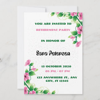 Delicate Pink Flower Retirement Party Invitation 招待状