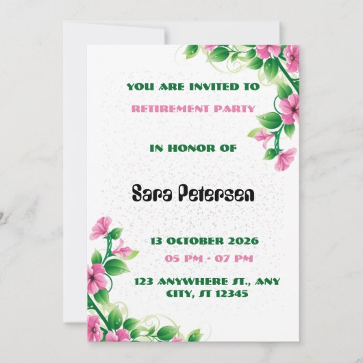 Delicate Pink Flower Retirement Party Invitation 招待状 (正面)