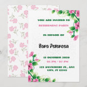 Delicate Pink Flower Retirement Party Invitation 招待状 (正面/裏面)