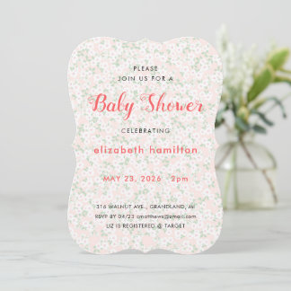Delicate Pink Flowers Baby Shower Invitation 招待状