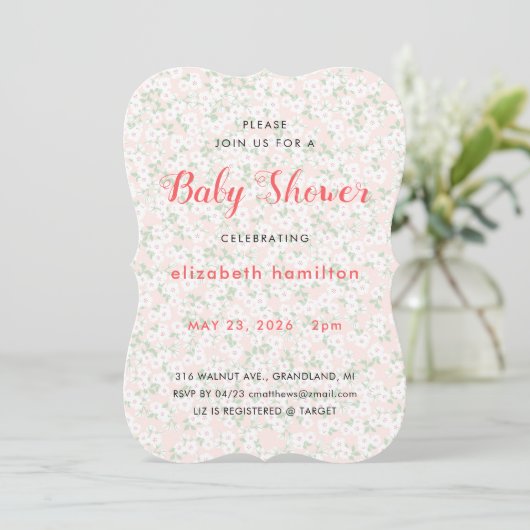 Delicate Pink Flowers Baby Shower Invitation 招待状 (スタンド正面)
