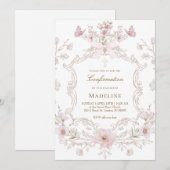 delicate pink flowers frame Confirmation girl 招待状 (正面/裏面)