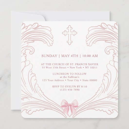 Delicate Pink Frame First Communion Small 招待状 (裏面)