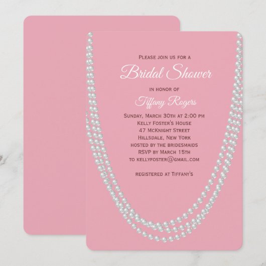 Delicate Pink Pearls Bridal Shower Invitation 招待状 (正面/裏面)