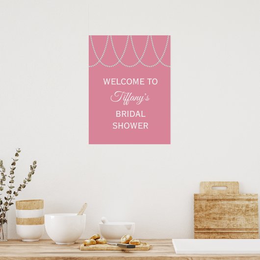 Delicate Pink Pearls Bridal Shower Poster ポスター (キッチン)