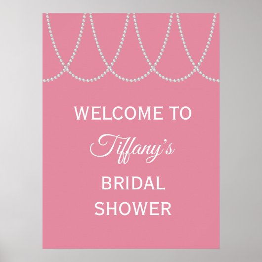 Delicate Pink Pearls Bridal Shower Poster ポスター (正面)