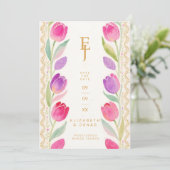 Delicate Pink & Purple Tulips Border Wedding セーブザデート (スタンド正面)
