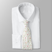 Delicate pink white flowers pattern neck tie ネクタイ (タイ)