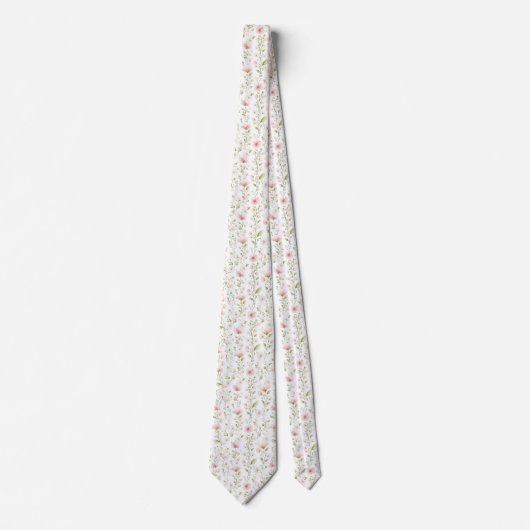 Delicate pink white flowers pattern neck tie ネクタイ (正面)