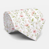 Delicate pink white flowers pattern neck tie ネクタイ (ロール)