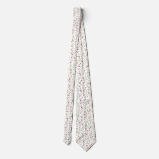 Delicate pink white flowers pattern neck tie ネクタイ (裏面)