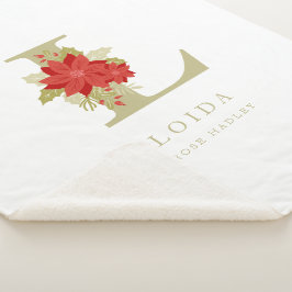 Delicate Poinsettias L Initial Christmas Girl Gift シェルパブランケット