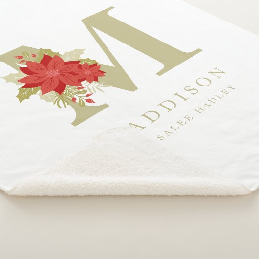 Delicate Poinsettias M Initial Christmas Girl Gift シェルパブランケット (3/4)