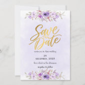 Delicate Purple Floral Wedding Save the Date 招待状 (正面)