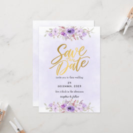 Delicate Purple Floral Wedding Save the Date 招待状