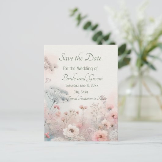 Delicate Queen Anne's Lace Save the Date Postcard ポストカード (スタンド正面)