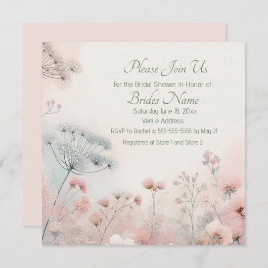 Delicate Queen Ann's Lace Bridal Shower 招待状 (正面/裏面)