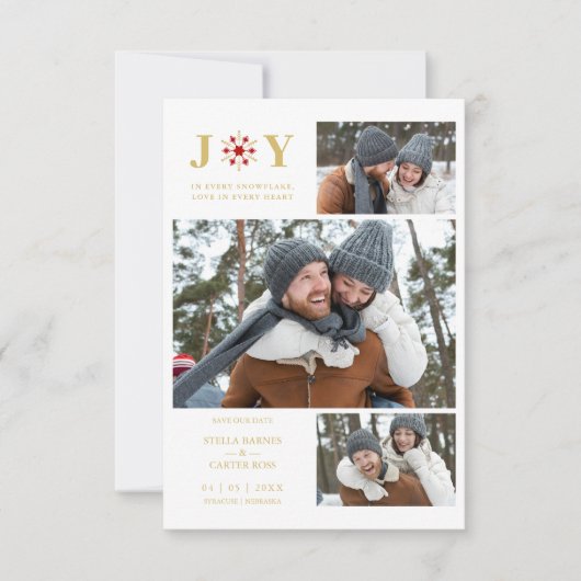 Delicate Red & Fake Gold SnowFlake 3 Photos セーブザデート (正面)