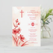 Delicate Red & Pink Wildflowers Baptism Photo 招待状 (スタンド正面)