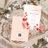 Delicate Romantic Bloom Juicy Red & Pinky Pink  招待状