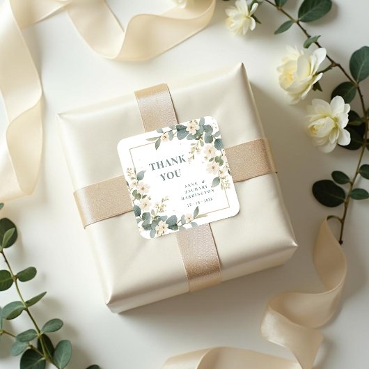 Delicate Romantic Floral and Branch Frame Wedding  スクエアシール