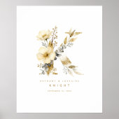 Delicate Romantic Floral K Letter Gold Glitter ポスター (正面)
