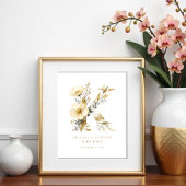 Delicate Romantic Floral K Letter Gold Glitter ポスター