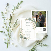 Delicate Romantic Flowers and Branches Wedding セーブザデート