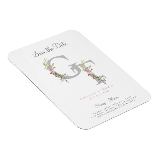 Delicate & Romantic Initial with a Floral Garland マグネット (右側)