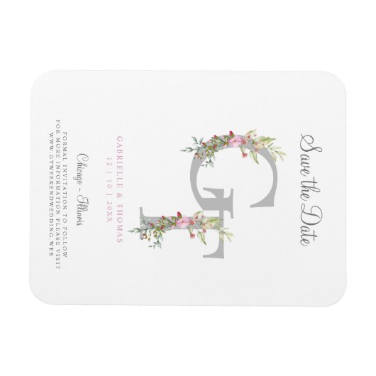 Delicate & Romantic Initial with a Floral Garland マグネット (横)