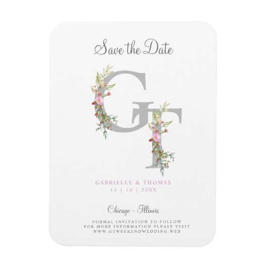 Delicate & Romantic Initial with a Floral Garland マグネット (縦)