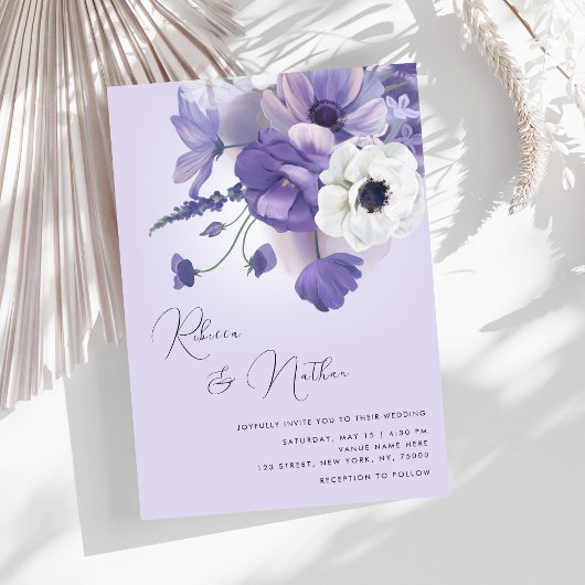 Delicate Romantic Lilac Floral All in One Wedding 招待状