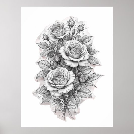 Delicate Romantic Rose Bouquet Sketch  ポスター (正面)