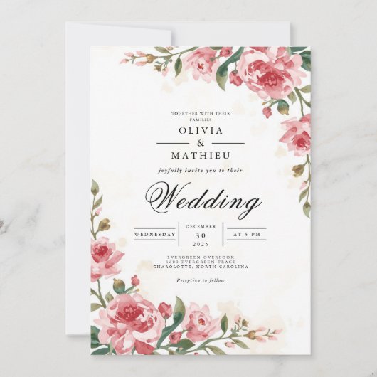 Delicate Rose Blossom Arch Wedding 招待状 (正面)