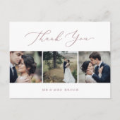 Delicate Rose Gold 3 Photo Template Thank You ポストカード (正面)