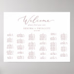 Delicate Rose Gold Horizontal Alphabetical Seating ポスター<br><div class="desc">This delicate rose gold horizontal alphabetical seating chart is perfect for a modern wedding. This horizontal sign can be used to organize your guests alphabetically or by table number by changing the headings. The romantic minimalist design features lovely and elegant dusty rose blush pink typography on a white background with...</div>