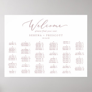 Delicate Rose Gold Horizontal Alphabetical Seating ポスター