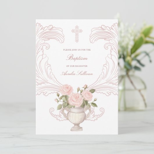 Delicate Roses Frame Baptism Invitation 招待状 (スタンド正面)