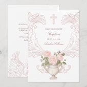 Delicate Roses Frame Baptism Invitation 招待状 (正面/裏面)