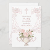 Delicate Roses Frame First Communion 招待状 (正面/裏面)