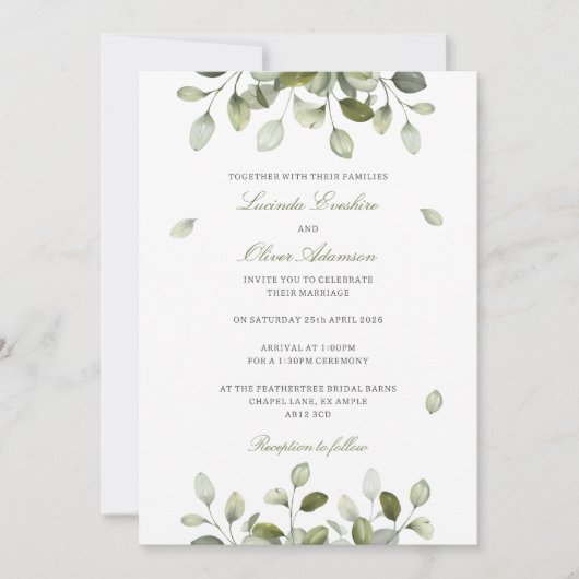 Delicate Sage Eucalyptus Wedding Invitation 招待状 (正面)