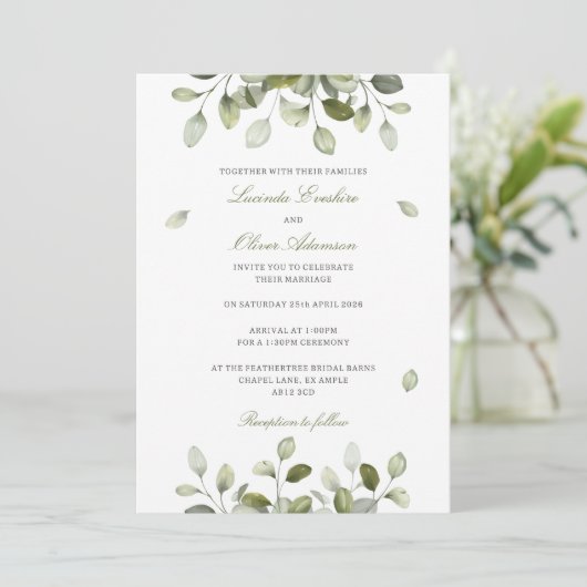 Delicate Sage Eucalyptus Wedding Invitation 招待状 (スタンド正面)