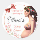 Delicate Salmon Floral with Pregnant ラウンドシール (正面)