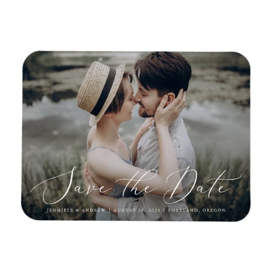 Delicate Script | Save The Date 写真入り マグネット (横)