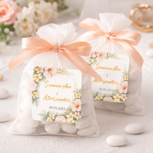 Delicate Soft Floral Romantic Blush Hibiscus  スクエアシール