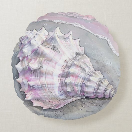 Delicate Soft Pastel Lilac Seashell ラウンドクッション (正面)
