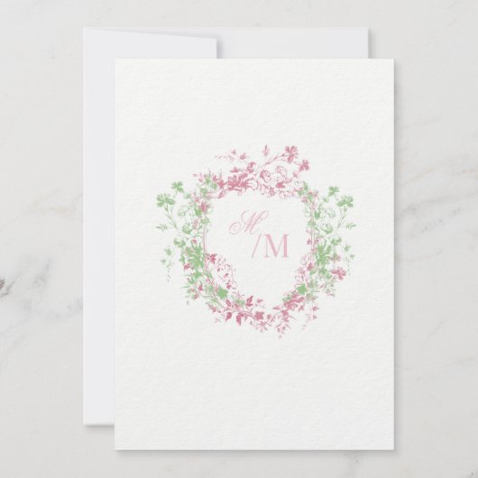 Delicate Soft Pastel Ornate Crest Monogram Wedding 招待状 (裏面)