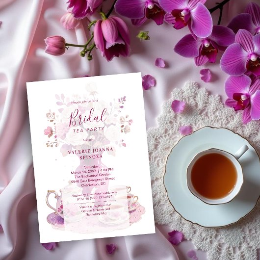 Delicate Sophisticated Magenta Vintage Tea Set 招待状