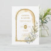 Delicate Spring Green & Beige Floral Arch Wedding 招待状 (スタンド正面)